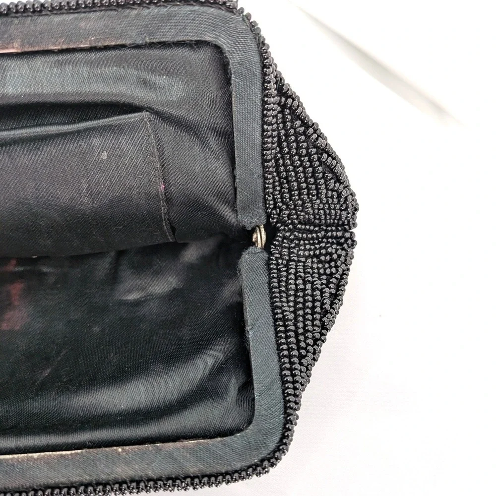 Vintage Black Beaded Clutch‎ Leaf Pattern Evening Bag Cocktail Formal
